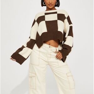 Fashion Nova Brown Checkered Sweater